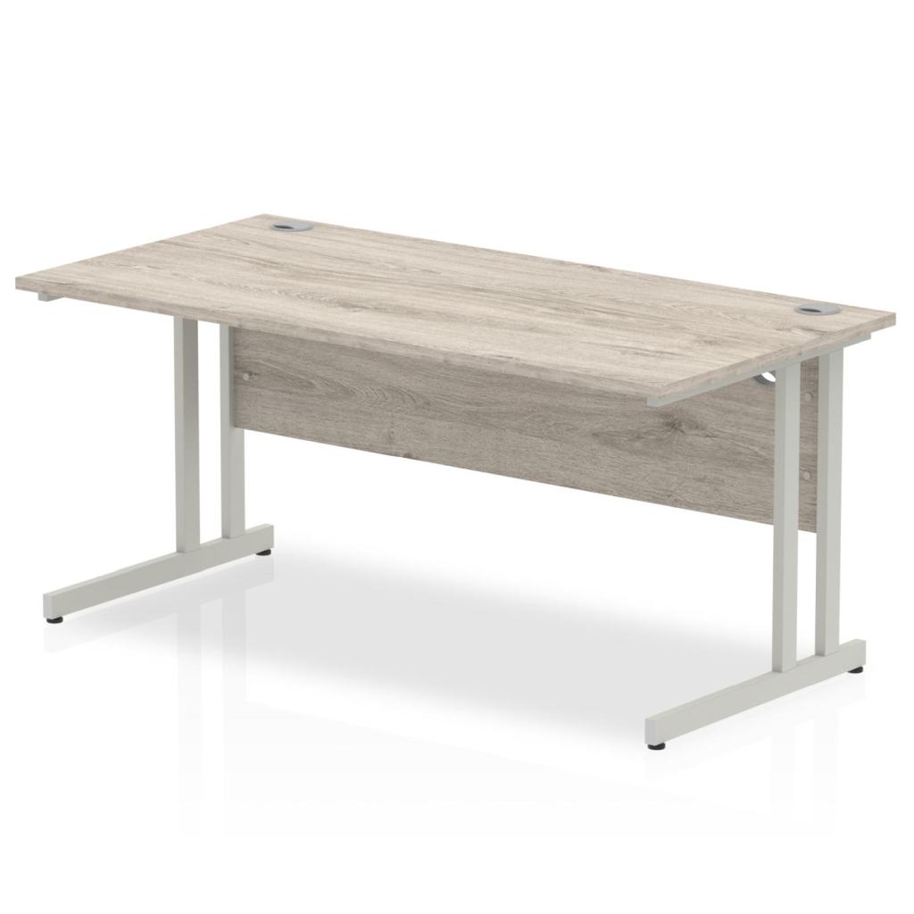 Impulse Straight Desk Grey Oak Top Silver Cantilever Leg