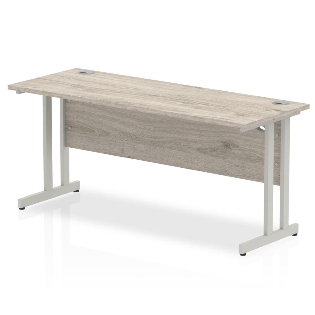 Impulse Straight Desk Grey Oak Top Silver Cantilever Leg