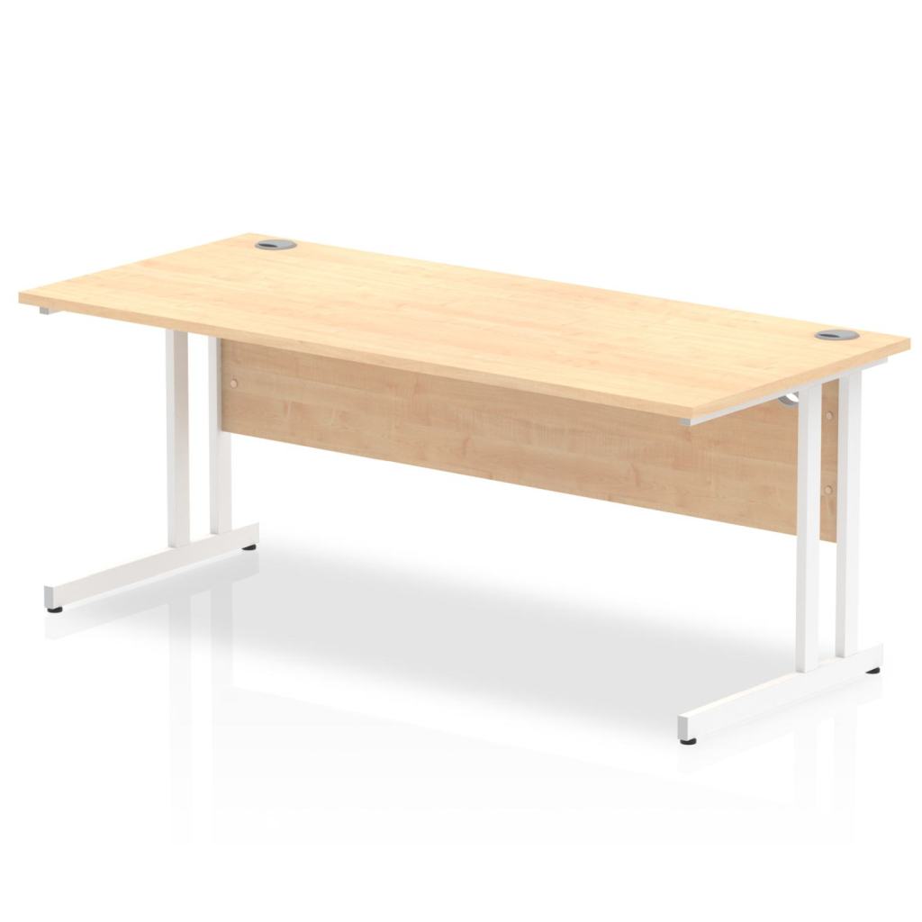 Impulse Straight Desk Maple Top White Cantilever Leg