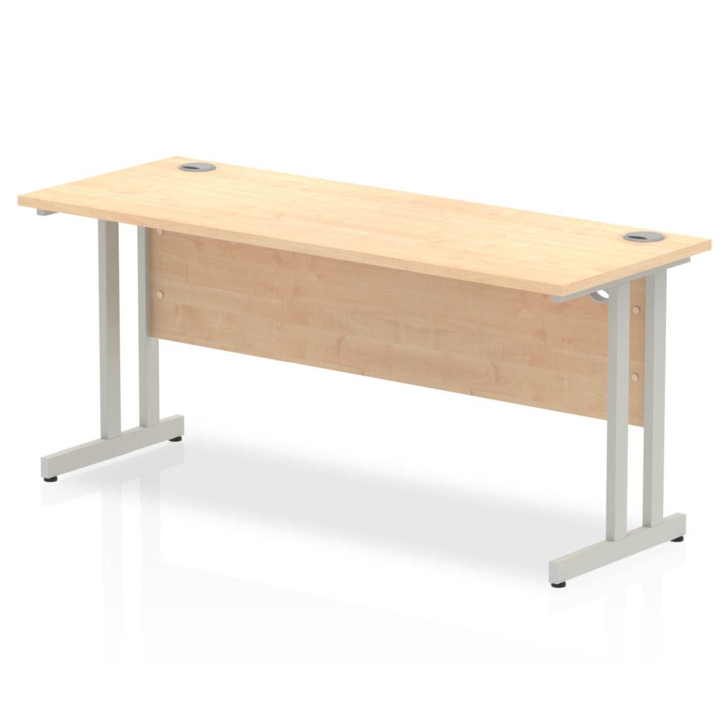 Impulse Straight Desk Maple Top Silver Cantilever Leg