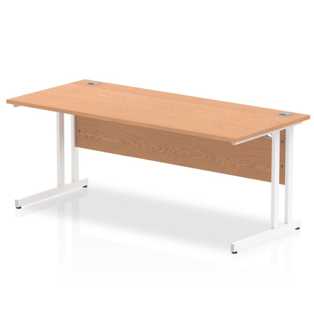 Impulse Straight Desk Oak Top White Cantilever Leg