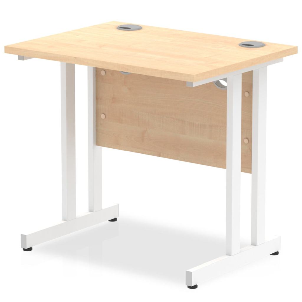 Impulse Straight Desk Maple Top White Cantilever Leg