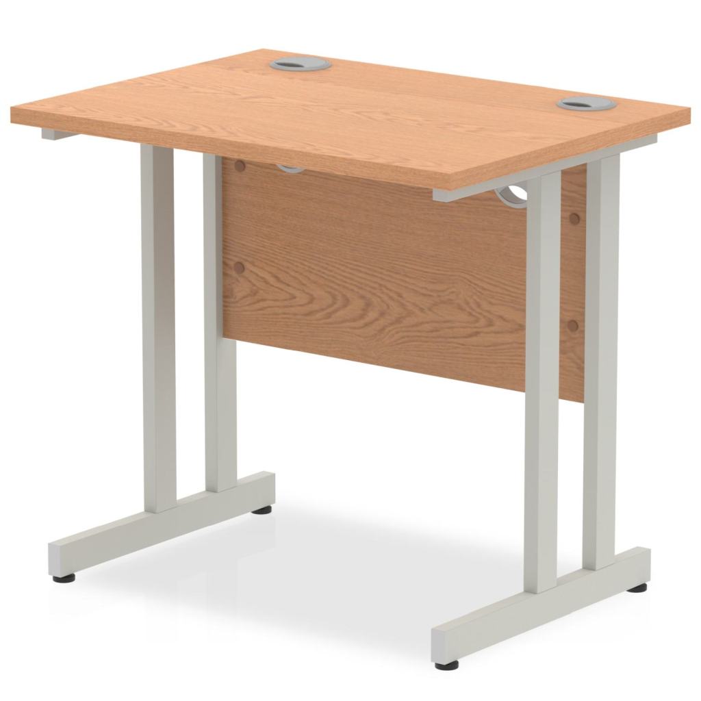 Impulse Straight Desk Oak Top Silver Cantilever Leg