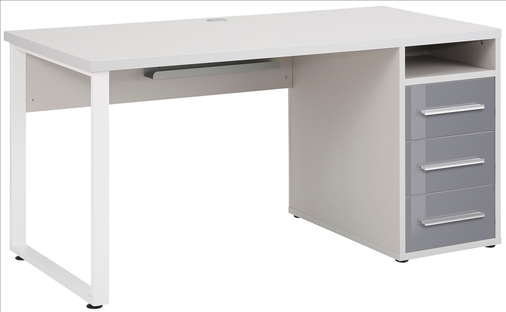 Maja Set 1500 Pedestal Desk in Platinum Grey and Grey Glass